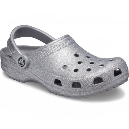 Женские  серебряные сабо CROCS Classic Glitter Clog