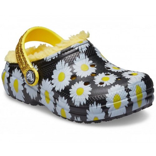 Черные утепленные сабо для девочек CROCS Kids' Classic Lined Vacay Vibes Clog