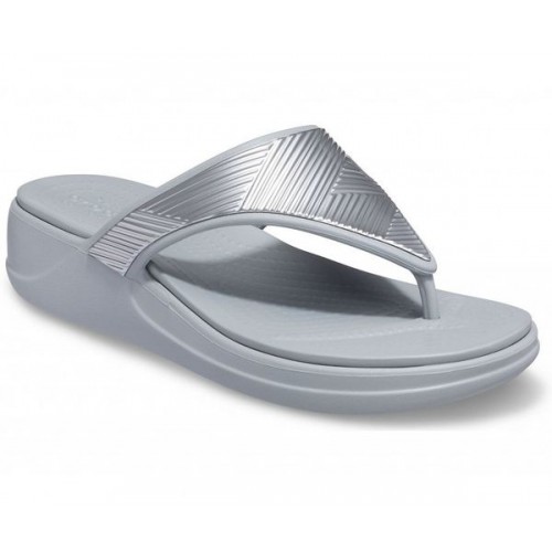 Женские  серебряные шлепанцы CROCS Women's  Monterey Metallic Wedge Flip