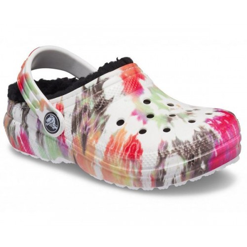 Детские  черные утепленные сабо CROCS Kids' Classic Lined Tie-Dye Graphic Clog