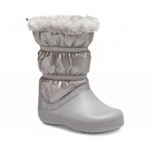 Серебряные зимние сапоги для девочек CROCS Girls’ Crocband™ LodgePoint Metallic Winter Boot