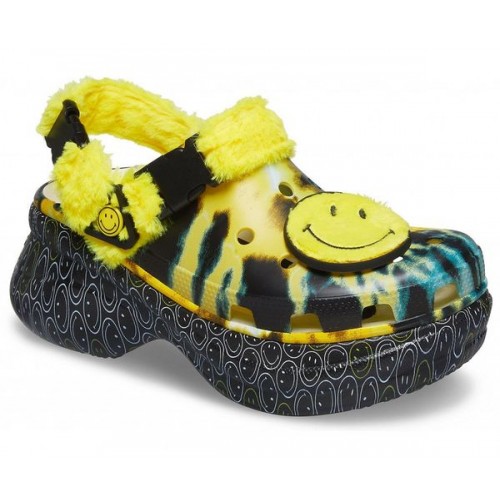 Женские  разноцветные сабо CROCS Women's  Classic Bae Buckle Translucent Smiley Clog