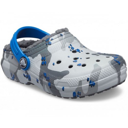 Серые утепленные сабо для мальчиков CROCS Kids' Classic Lined Camo Clog