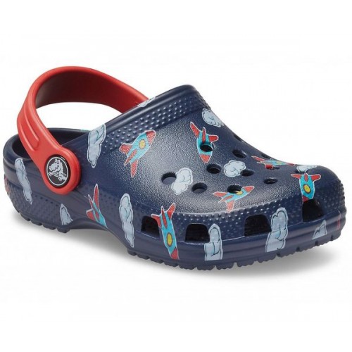 Детские  темно-синие сабо CROCS Kids' Classic Toddler Printed Clog