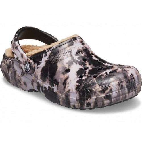 Черные утепленные сабо CROCS Classic Lined Bleach Dye Clog