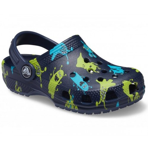 Детские  темно-синие сабо CROCS Toddler Classic Monster Print Clog