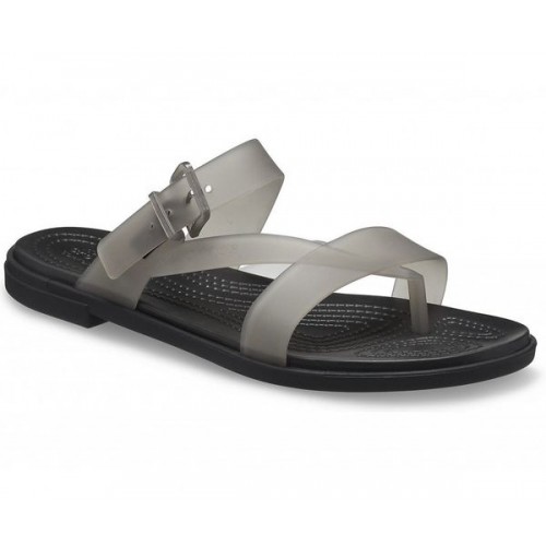 Женские  черные шлепанцы CROCS Women's  Tulum Translucent Toe Post