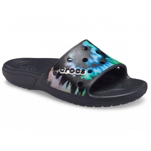 Женские  черные шлепанцы CROCS Classic  Tie-Dye Graphic Slide