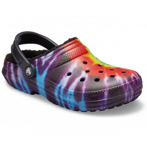 Черные утепленные сабо CROCS Classic Lined Tie Dye Clog